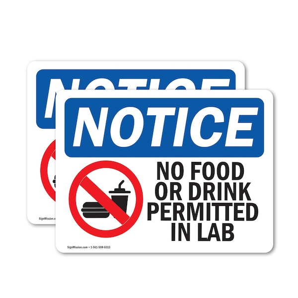 Signmission No Food Or Drink Permitted In Lab Sign With Symbol, 14 in W x Rectangle, Vinyl Decal OS-2PACK-NS-D-1014-L-14603 - main